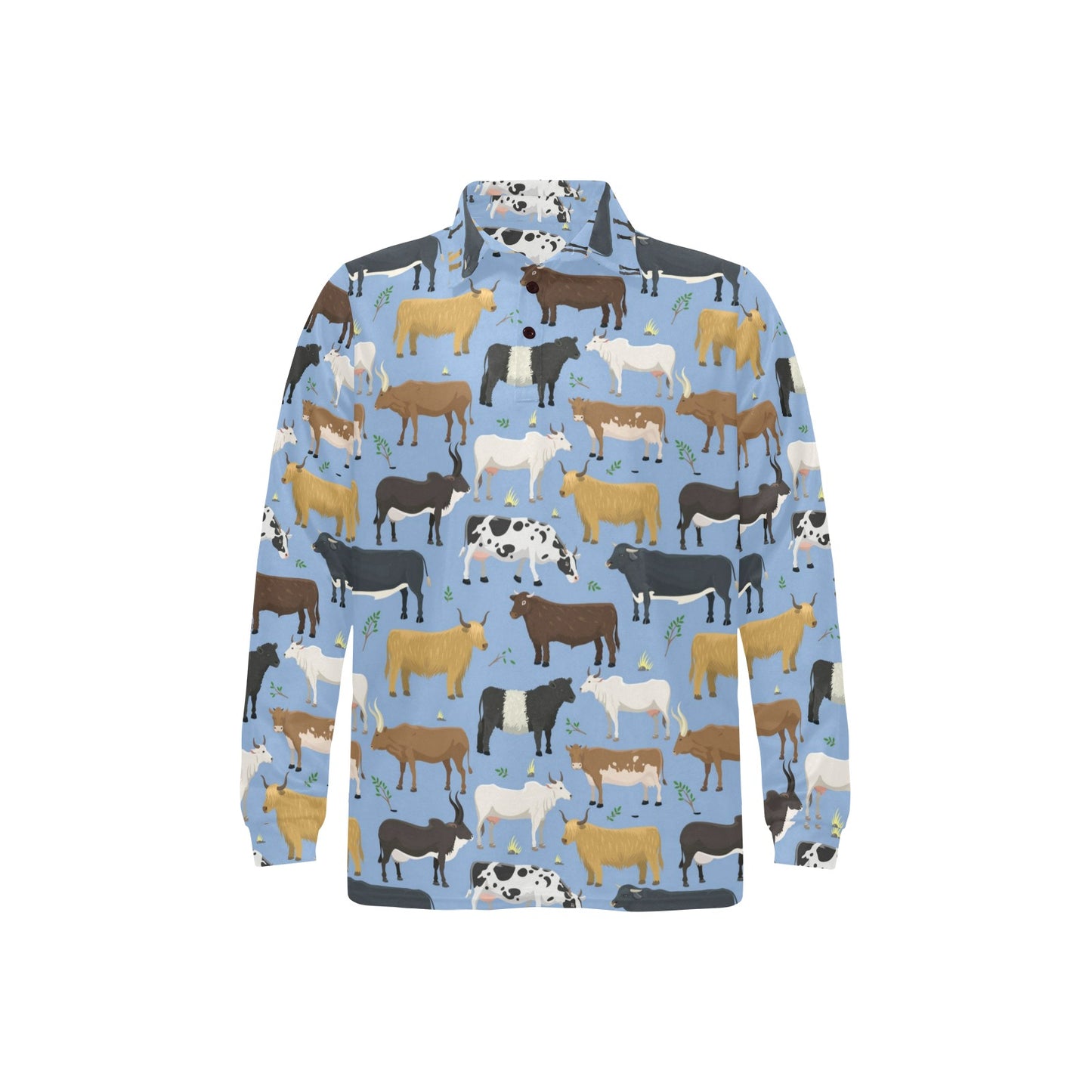 Cattle Pattern Print Design 02 Long Sleeve Polo Shirt For Men's