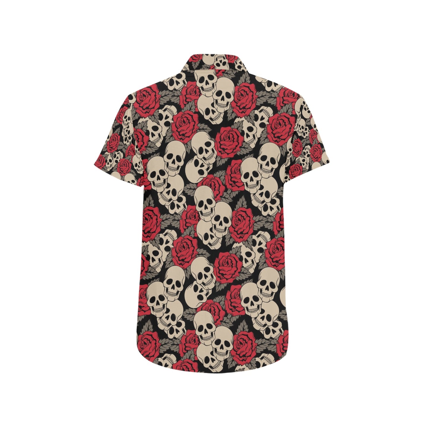 Skull And Roses Print Design LKS301 Men Short Sleeve Button Up Shirt