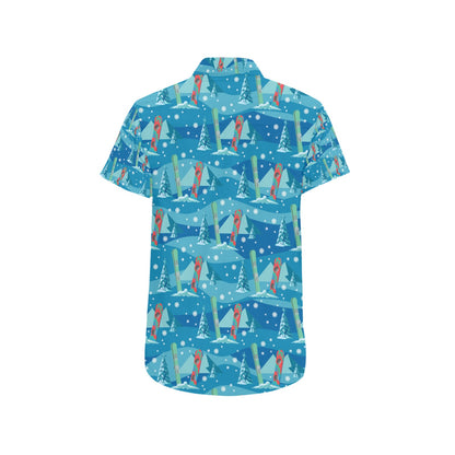 Snowboard Print Design LKS301 Men Short Sleeve Button Up Shirt