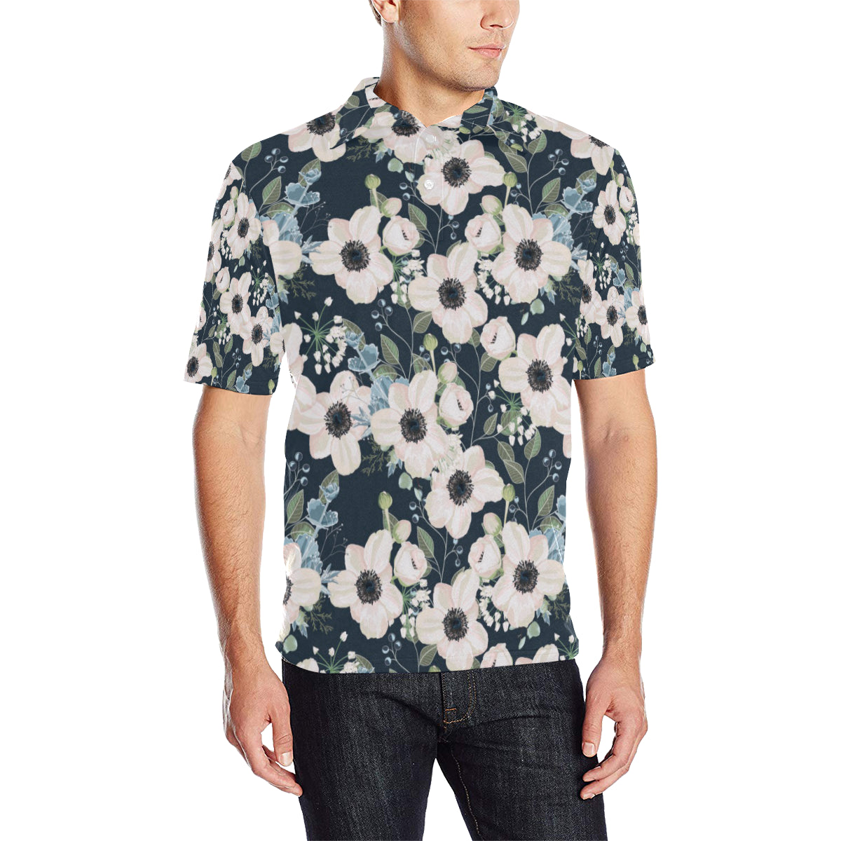 Anemone Pattern Print Design AM02 Men Polo Shirt