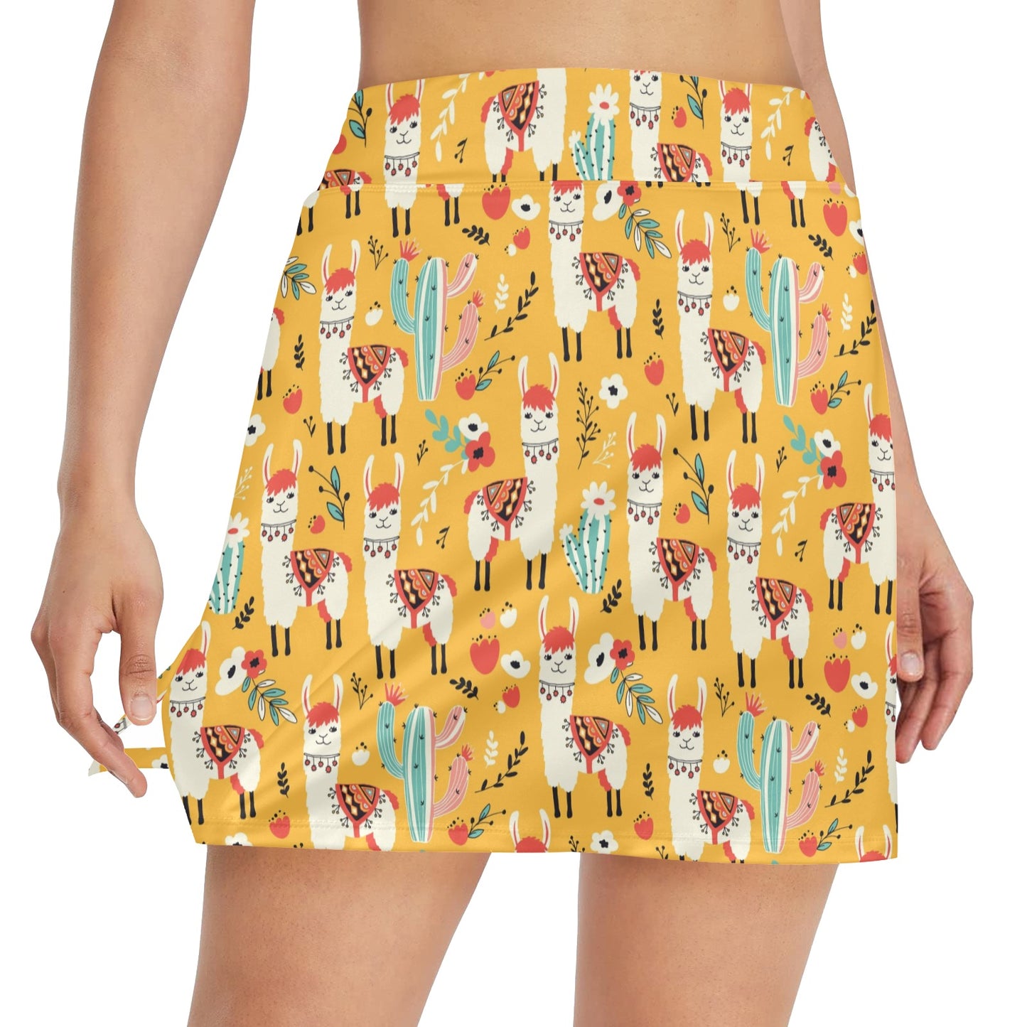 Llama Cute Themed Print 17" Golf & Pickleball Skort with Pockets