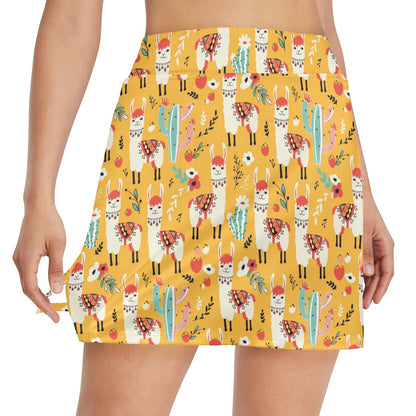 Llama Cute Themed Print 17" Golf & Pickleball Skort with Pockets