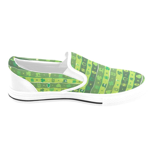 Shamrock Print Design LKS303 White Slip Ons Canvas Women's Shoes