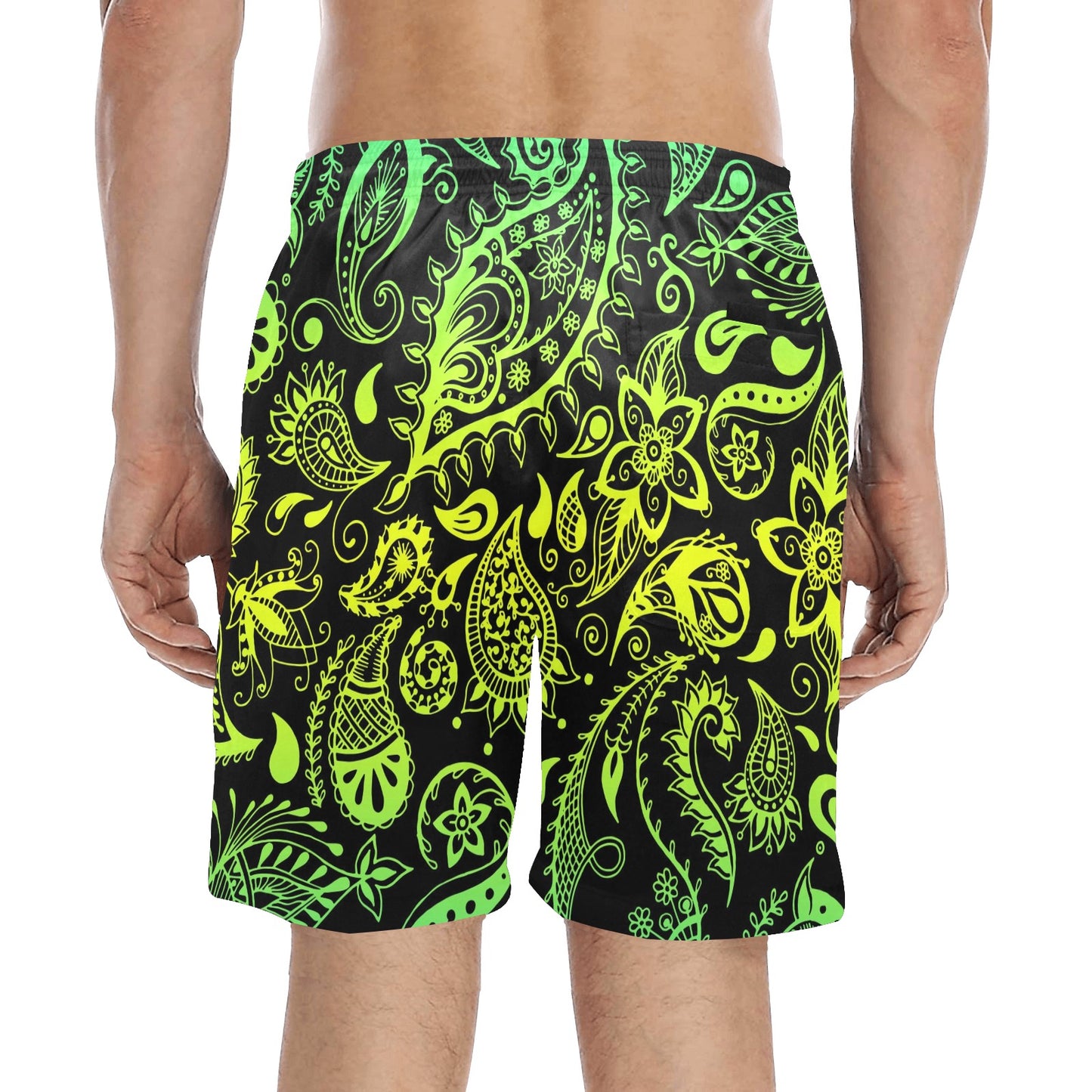 Paisley Green Design Print Men's Swim Trunks Beach Shorts