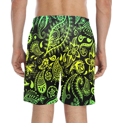 Paisley Green Design Print Men's Swim Trunks Beach Shorts