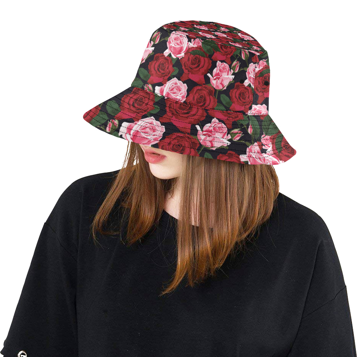 Rose Red Pink Pattern Print Design RO01 Unisex Bucket Hat