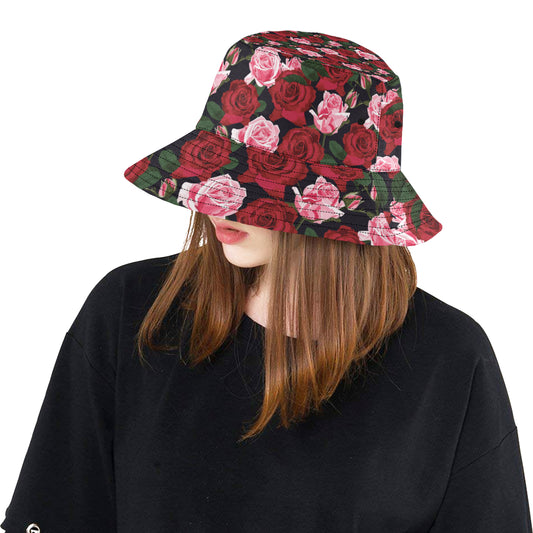 Rose Red Pink Pattern Print Design RO01 Unisex Bucket Hat