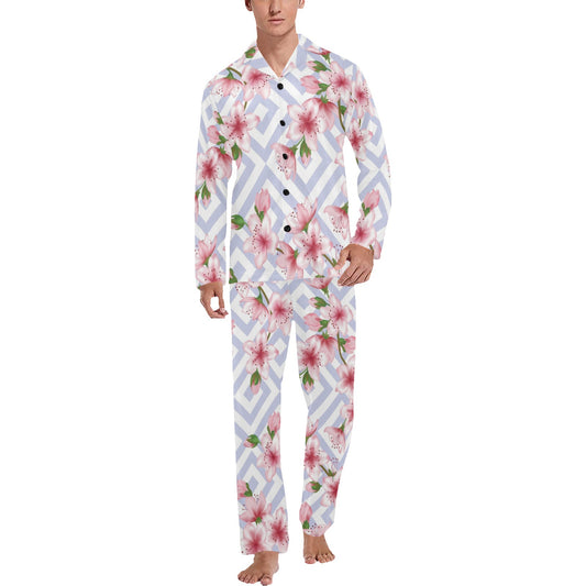 Cherry Blossom Pattern Print Design CB07 Men's Long Pajama Set