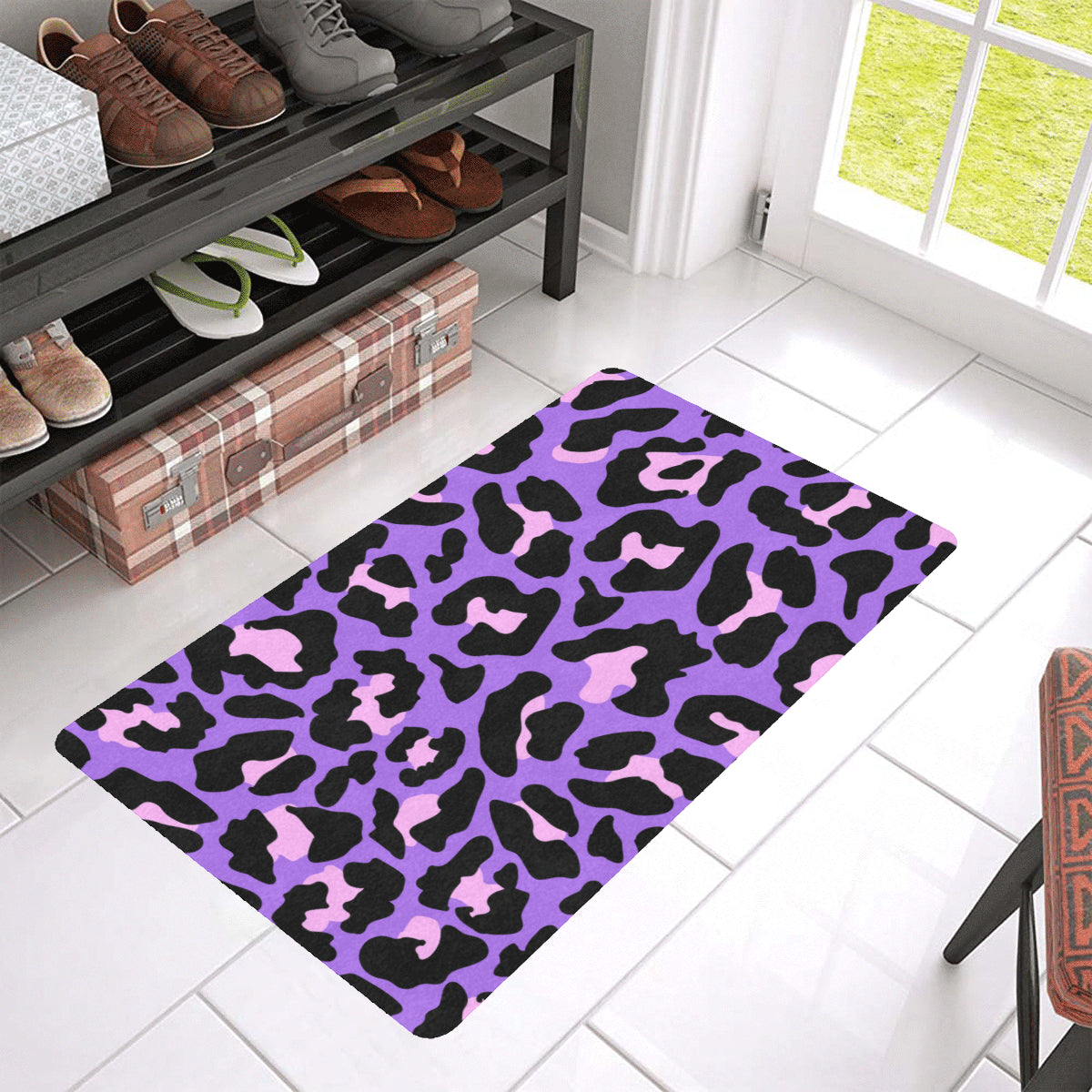 Cheetah Purple Neon Print Pattern Rubber Doormat