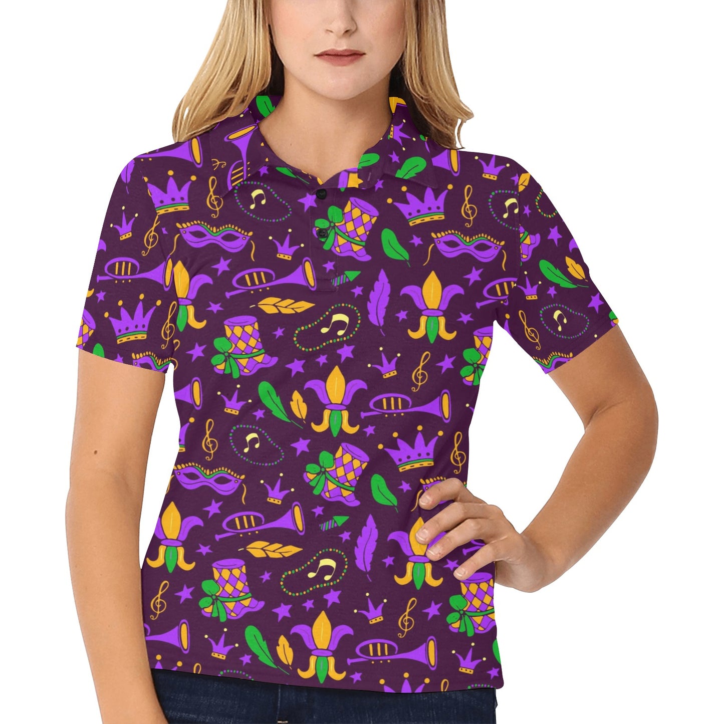 Mardi Gras Pattern Print Design 08 Women's Polo Shirt