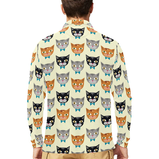 Cat Pattern Print Design 05 Long Sleeve Polo Shirt For Men's
