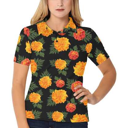 Marigold Pattern Print Design MR05 Women's Polo Shirt