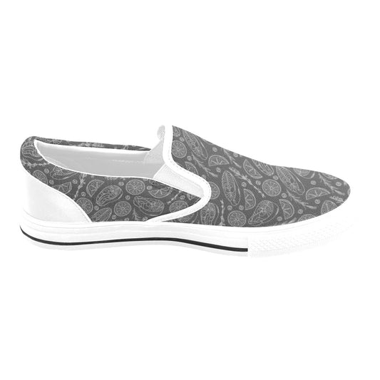 Steak Print Design LKS301 White Slip Ons Canvas Women's Shoes