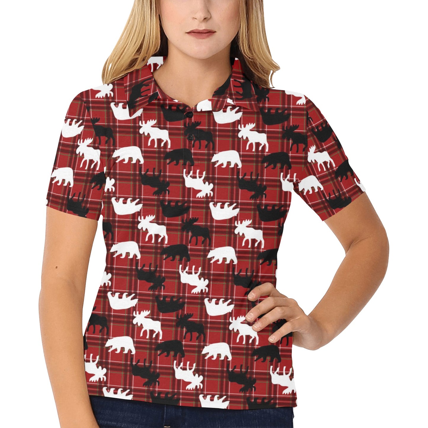 Moose Print Design LKS401 Women's Polo Shirt