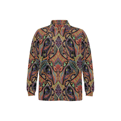 Bohemian Pattern Print Design 06 Long Sleeve Polo Shirt For Men's