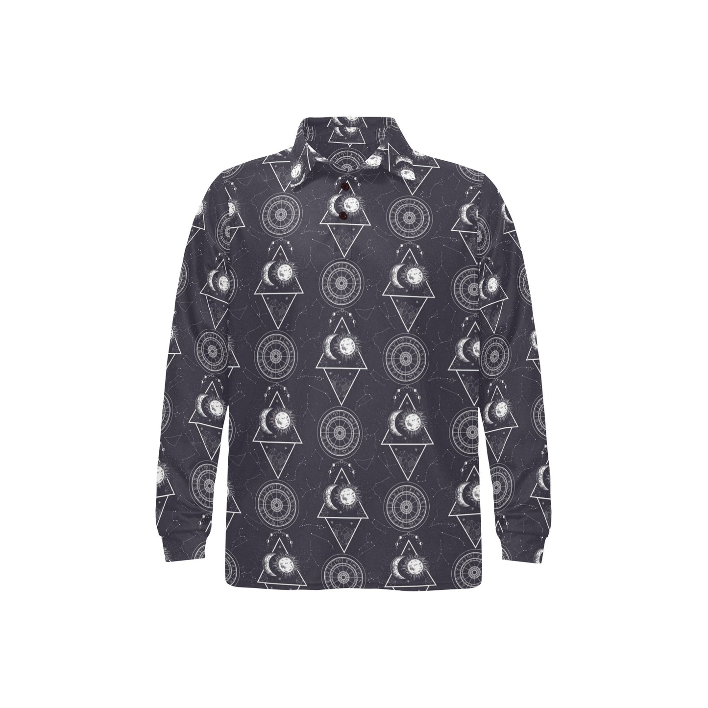 Sun Moon Print Design LKS309 Long Sleeve Polo Shirt For Men's