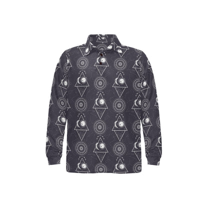 Sun Moon Print Design LKS309 Long Sleeve Polo Shirt For Men's