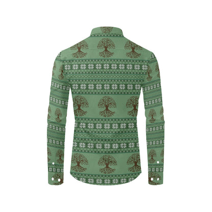 Tree Of Life Knit Style Print Design LKS301 Men's Long Sleeve Dress Shirt