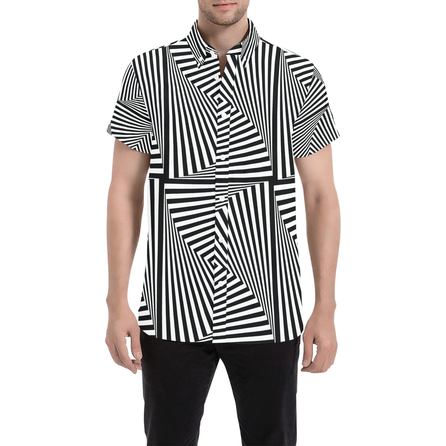 Vortex Print Design LKS302 Men Short Sleeve Button Up Shirt