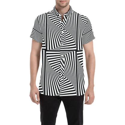 Vortex Print Design LKS302 Men Short Sleeve Button Up Shirt