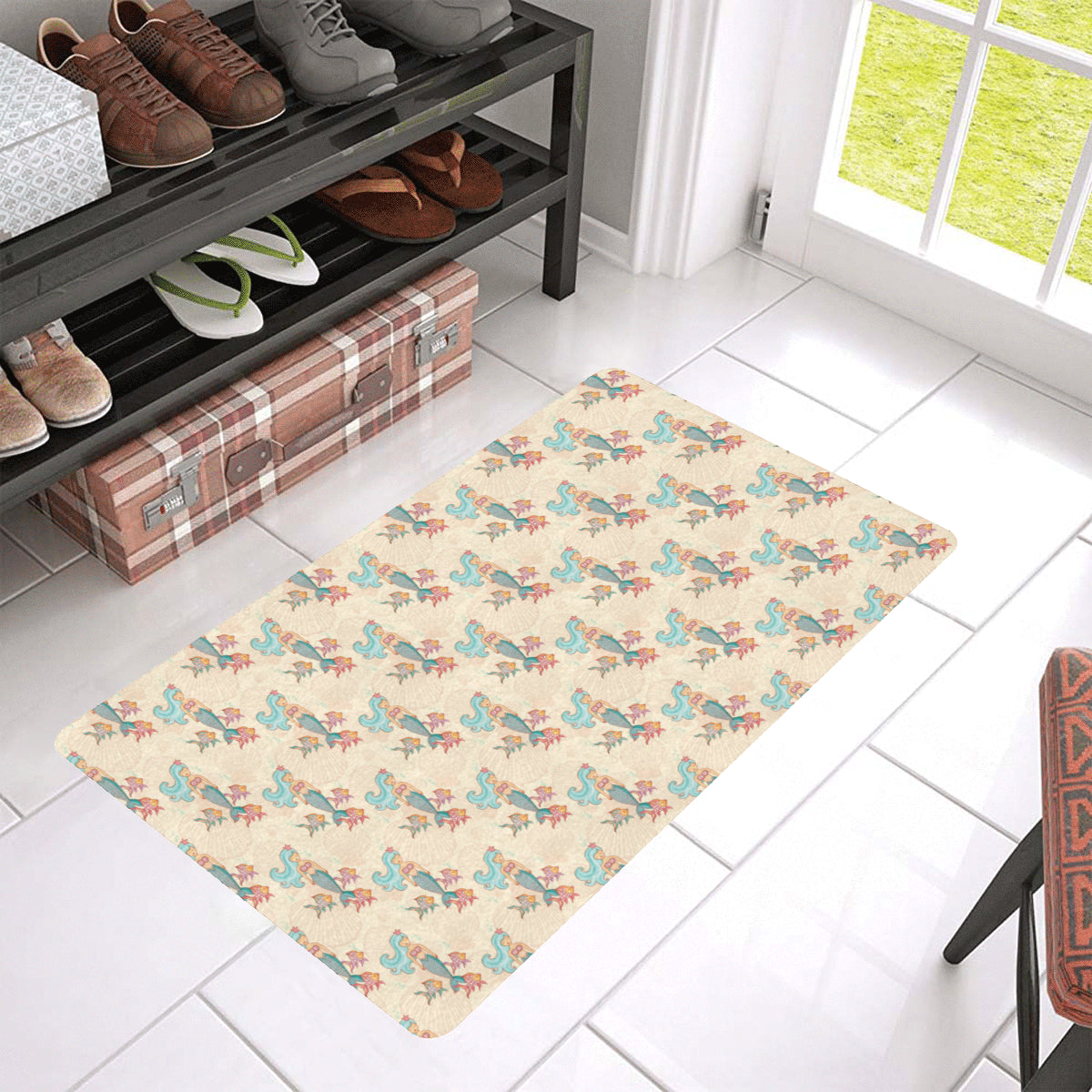 Mermaid Girl With Fish Design Print Rubber Doormat