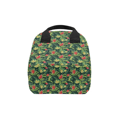 Tropical Folower Red Heliconia Print Insulated Lunch Bag