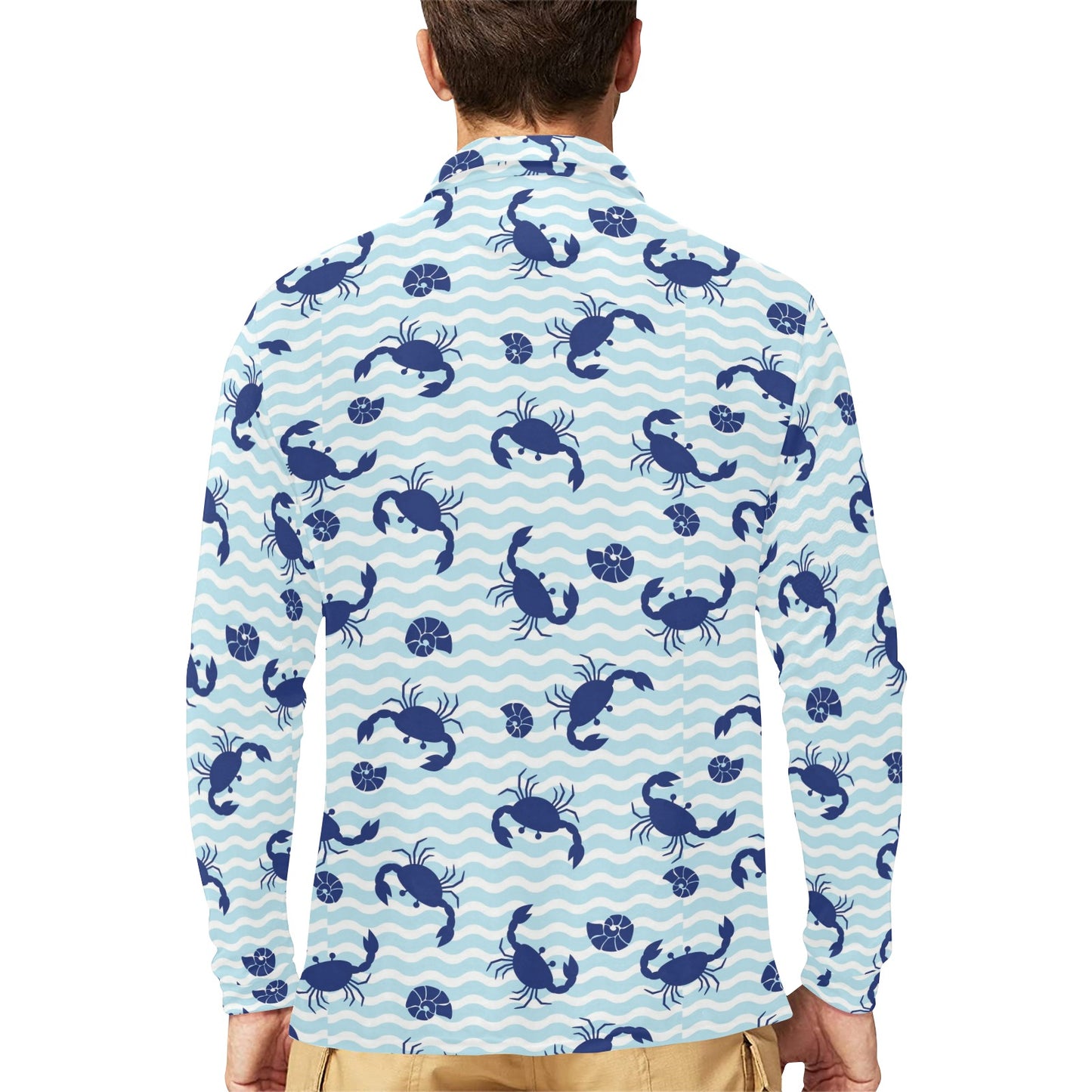 Crab Pattern Print Design 04 Long Sleeve Polo Shirt For Men's