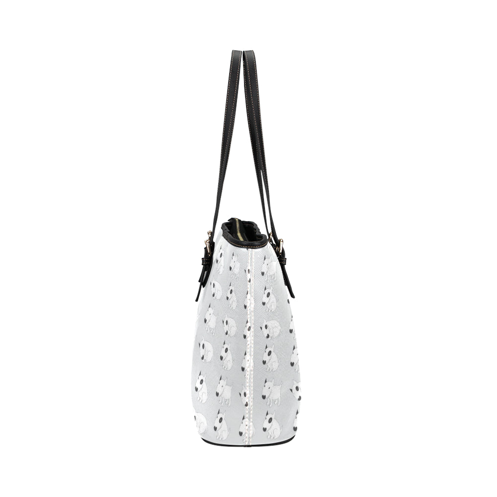 Bull Terrier hand draw Print Pattern Leather Tote Bag