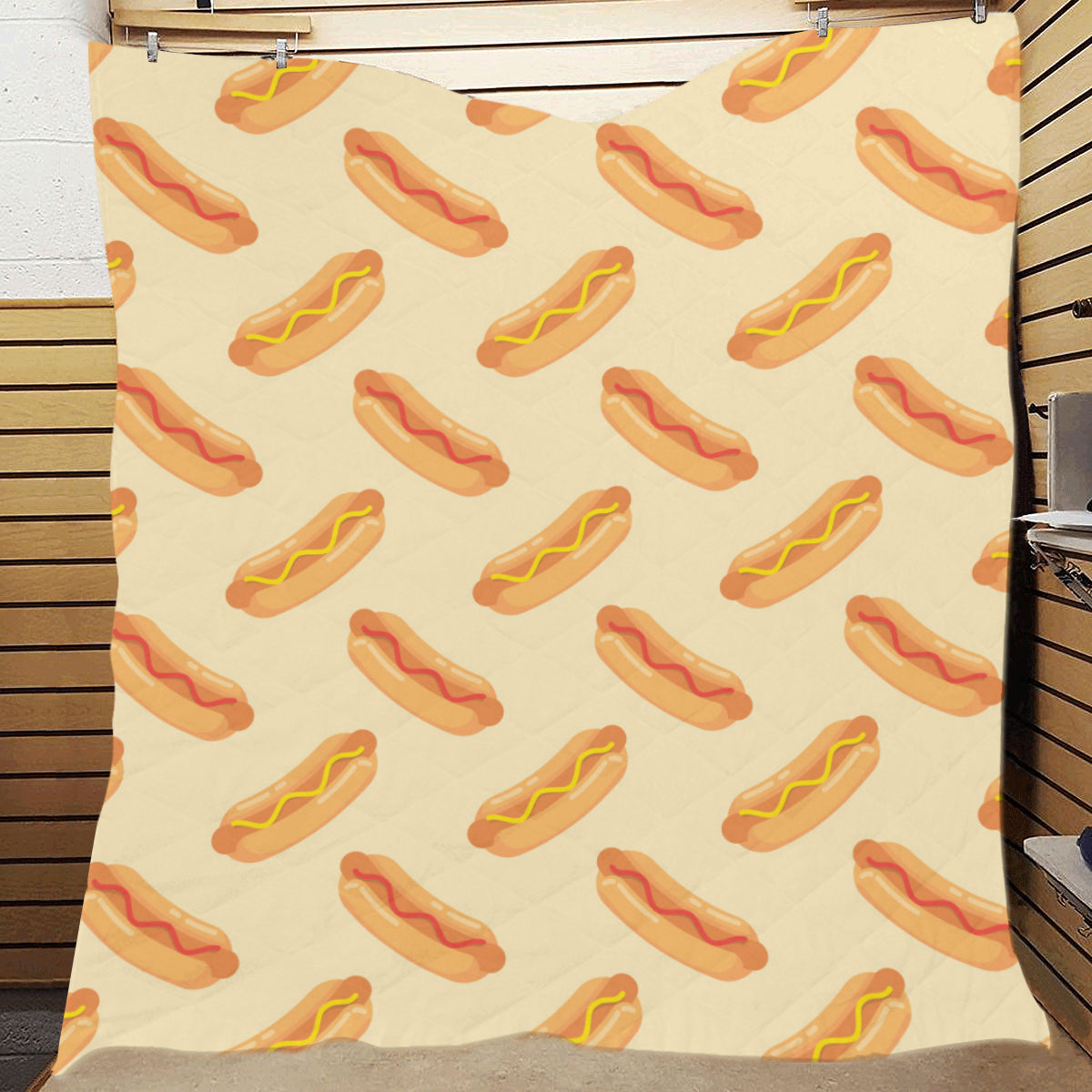 Hot Dog Pattern Print Design 05 Premium Quilt
