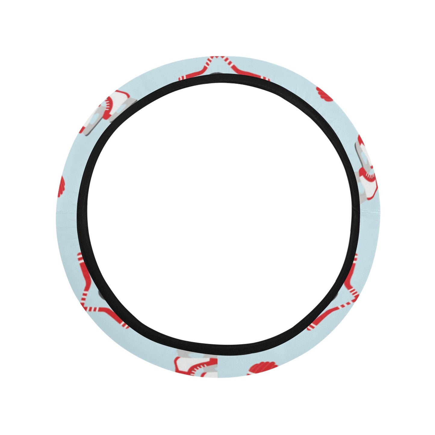 Hockey Red Equipment Print Design LKS305 Steering Wheel Cover with Elastic Edge