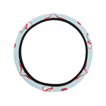 Hockey Red Equipment Print Design LKS305 Steering Wheel Cover with Elastic Edge