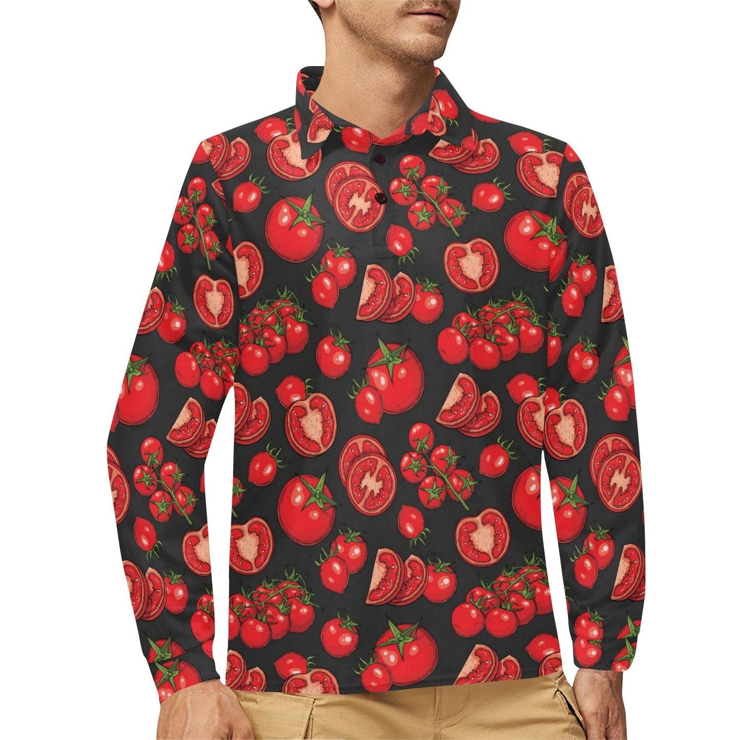 Tomato Print Design LKS303 Long Sleeve Polo Shirt For Men's