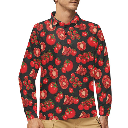 Tomato Print Design LKS303 Long Sleeve Polo Shirt For Men's
