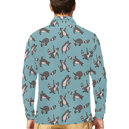 Raccoon Pattern Print Design A07 Long Sleeve Polo Shirt For Men's