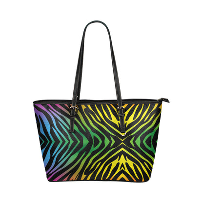 Rainbow Zebra Themed Print Leather Tote Bag
