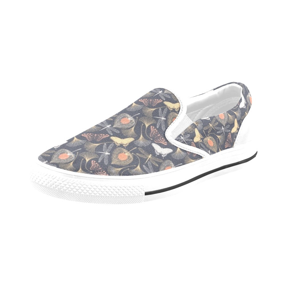 Dragonfly Print Design LKS404 White Slip Ons Canvas Women's Shoes