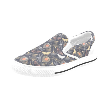 Dragonfly Print Design LKS404 White Slip Ons Canvas Women's Shoes