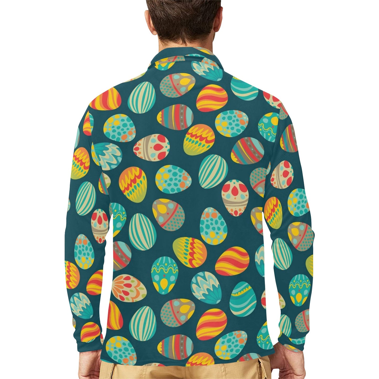 Easter Eggs Pattern Print Design RB09 Long Sleeve Polo Shirt For Men's
