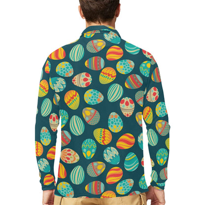 Easter Eggs Pattern Print Design RB09 Long Sleeve Polo Shirt For Men's