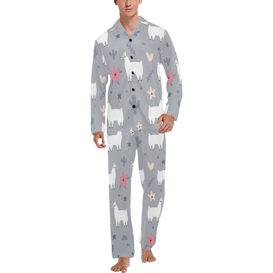 Llama Pattern Print Design 010 Men's Long Pajama Set