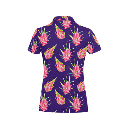 Dragonfruit Pattern Print Design DF02 Women's Polo Shirt