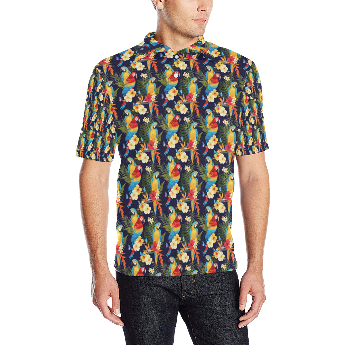 Parrot Themed Design Men Polo Shirt