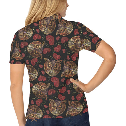 Owl Pattern Print Design A08 Women's Polo Shirt