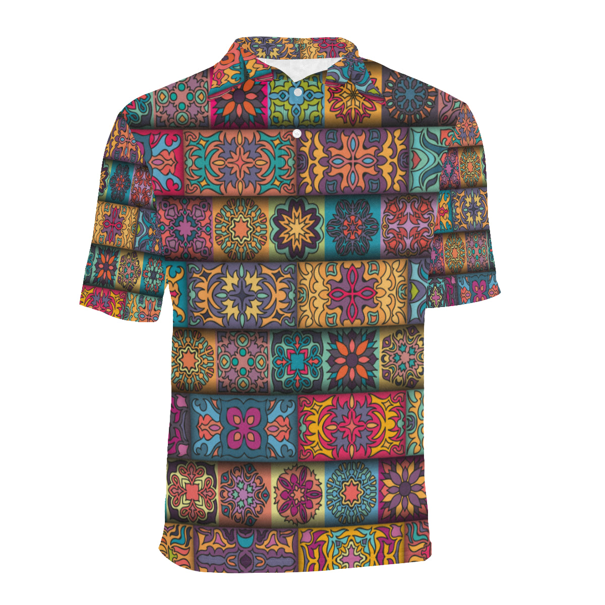 Mandala Style Design Print Men Polo Shirt