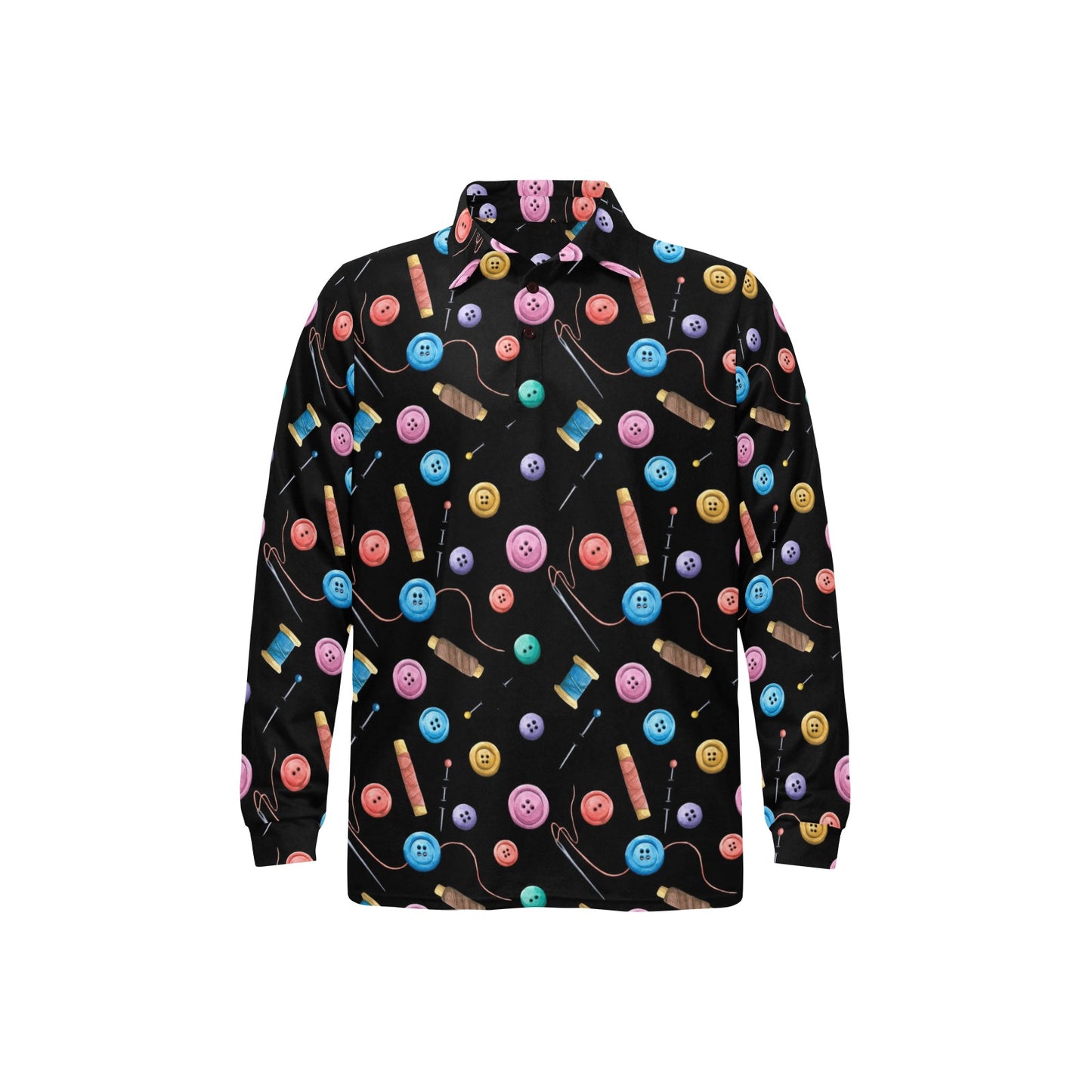 Sewing Print Design LKS309 Long Sleeve Polo Shirt For Men's
