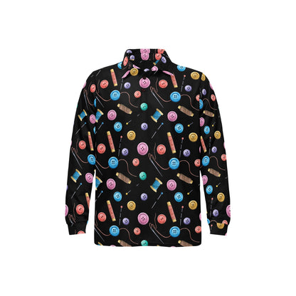 Sewing Print Design LKS309 Long Sleeve Polo Shirt For Men's