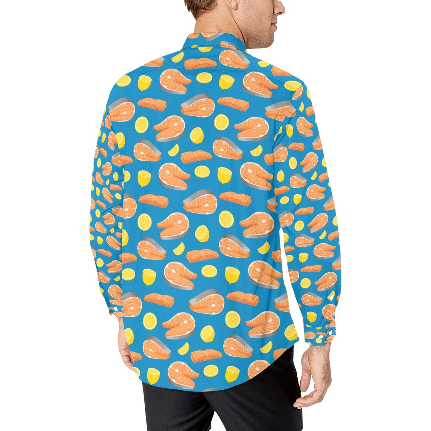 Salmon Steak With Lemon Print Design LKS308 Men's Long Sleeve Dress Shirt