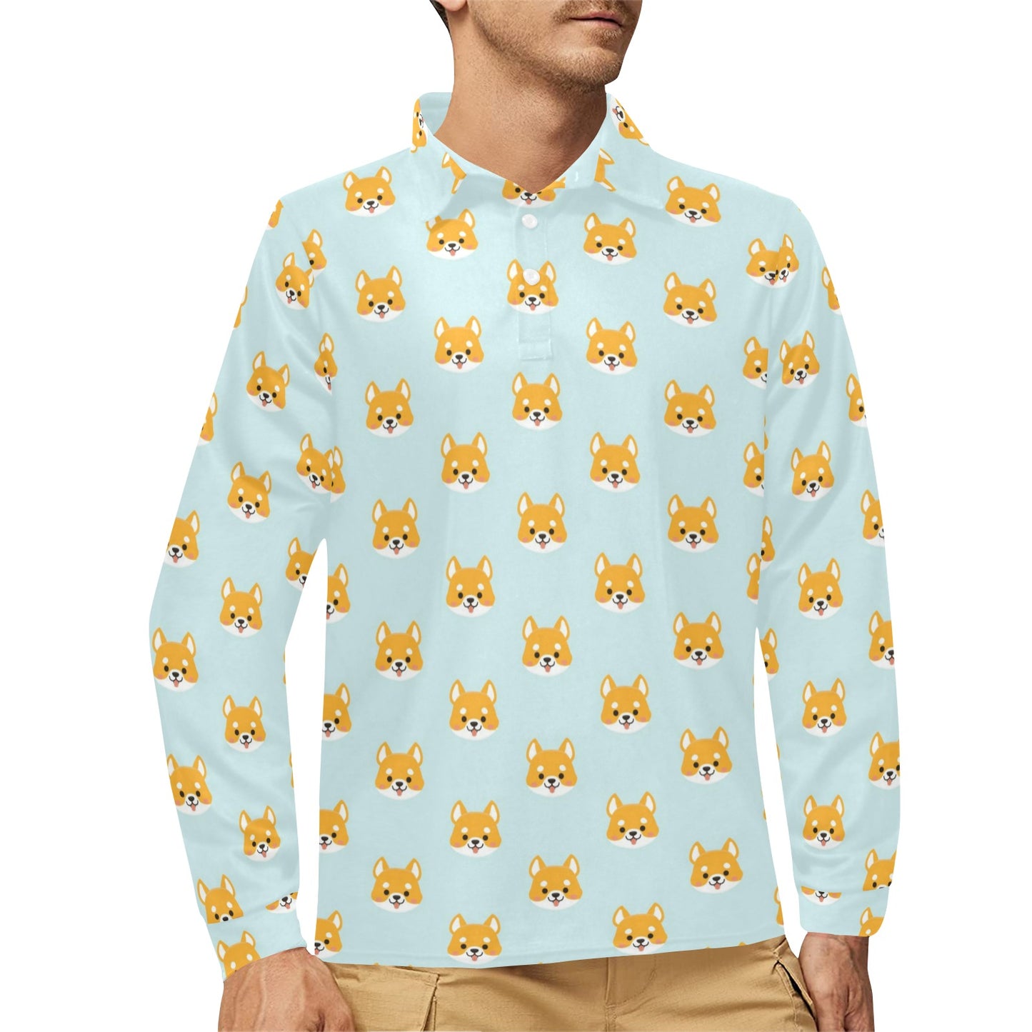 Shiba Inu Print Design LKS301 Long Sleeve Polo Shirt For Men's