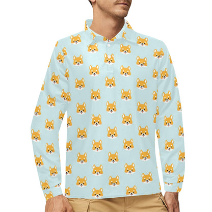 Shiba Inu Print Design LKS301 Long Sleeve Polo Shirt For Men's