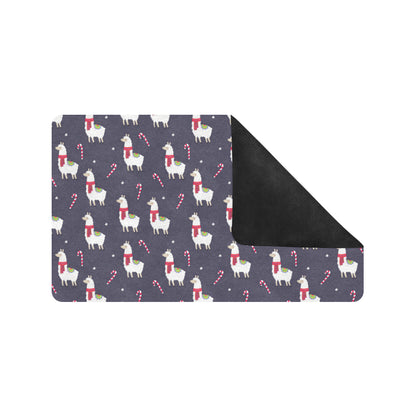 Llama with Candy Cane Themed Print Rubber Doormat